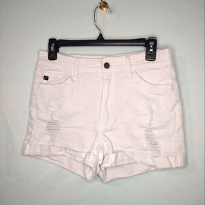 KanCan White Distressed Cuffed Denim Short Shorts